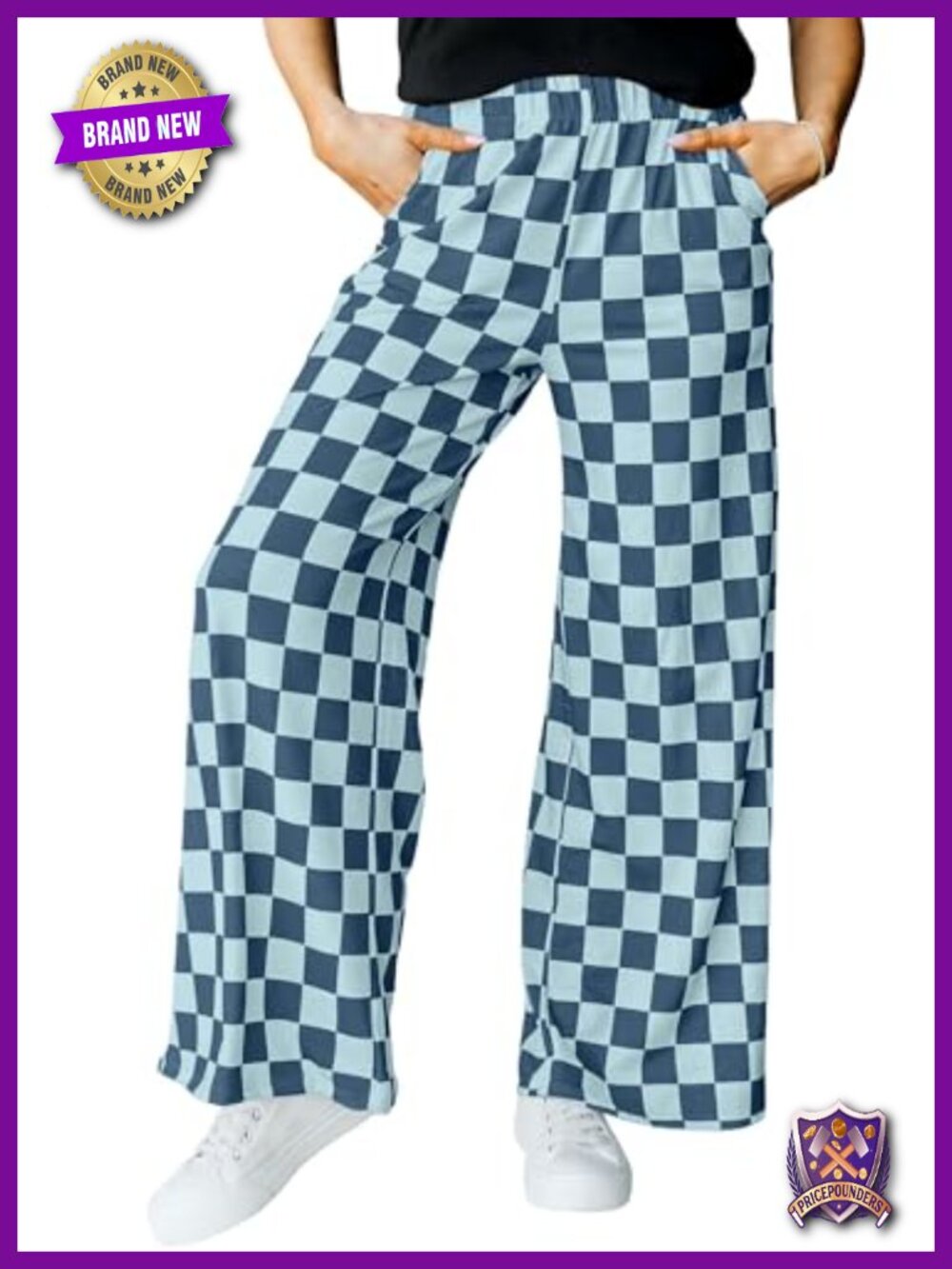Womens Checkered Wide Leg Pants Y2K High Waisted Loose Trousers